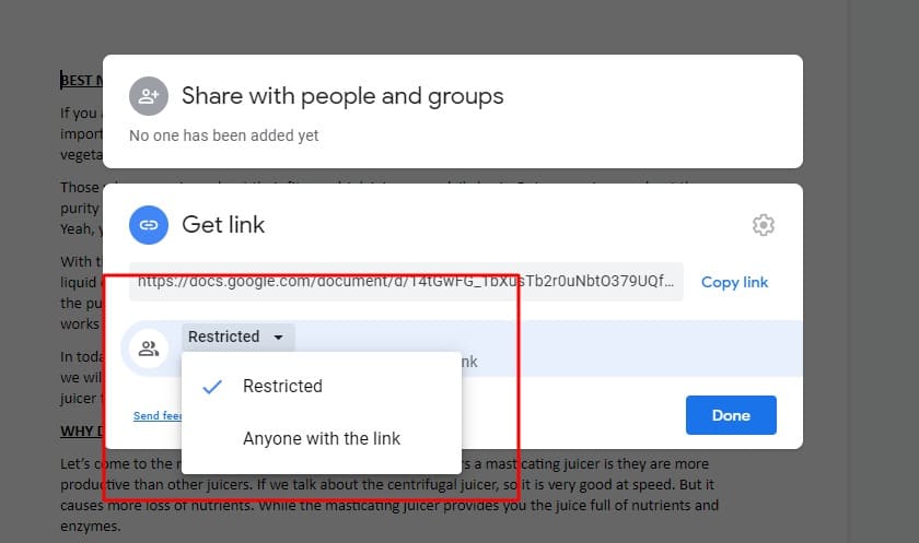 • Change the settings from Anyone to Restricted