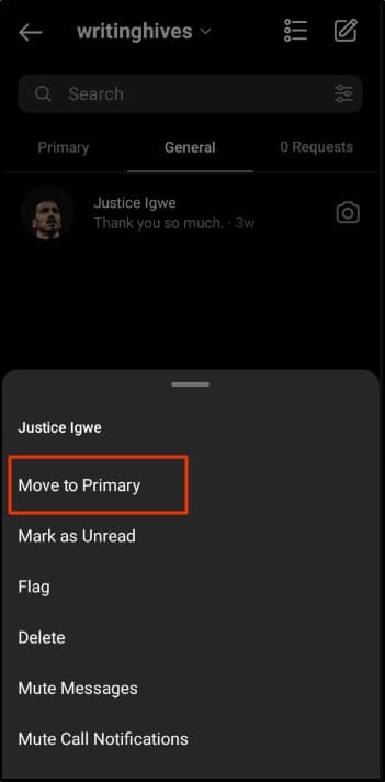 Click on the Move to the primary option