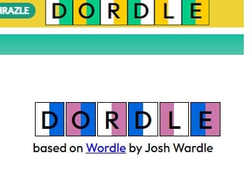 Go to the official website of the Dordle puzzle game